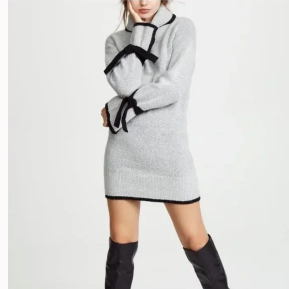 NEW Anthropologie J.O.A. Knit Long Sleeve Dress Grey with Black Trim Size XS